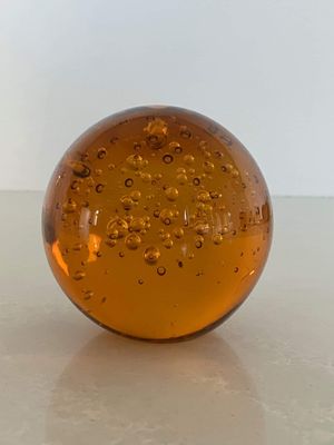 Amber Controlled Bubble Glass Paperweight