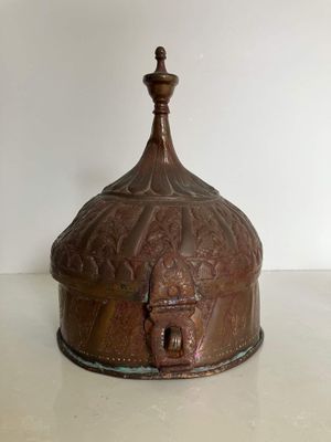 Fabulous old Indian copper paan box with original internal containers and tray