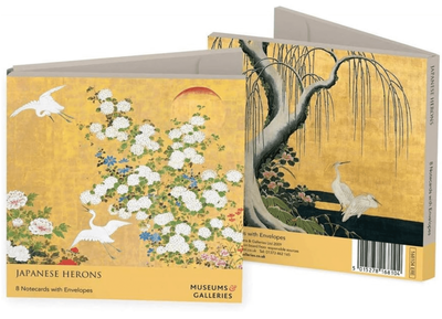 Museums &amp; Galleries - Japanese Herons 8 Pack Blank Notecards Wallet