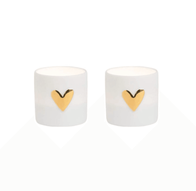 R&auml;der Gold Heart Set of 2 Porcelain Mini Tealights