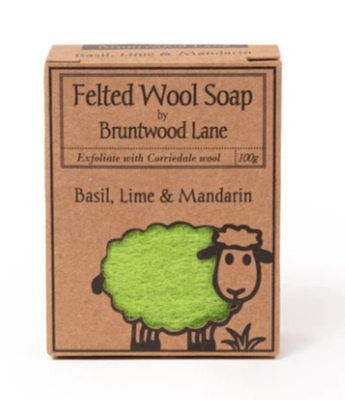 Bruntwood Lane Felted Wool Soap Basil, Lime &amp; Mandarin 100gr Bar