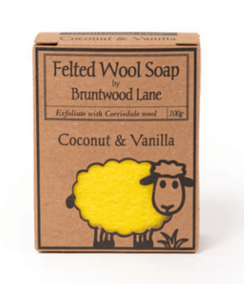 Bruntwood Lane Felted Wool Soap Coconut &amp; Vanilla 100gr Bar