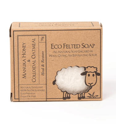 Bruntwood Lane Felted Wool Soap Manuka Honey &amp; Colloidal Oatmeal 70gr Bar