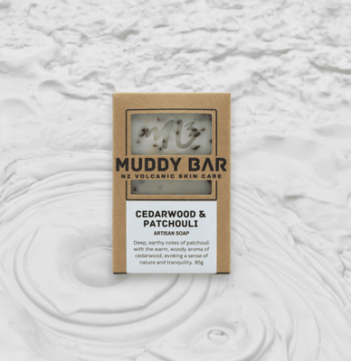 Muddy Bar Soap Cedarwood &amp; Patchouli with Rose Petals 95gr Bar