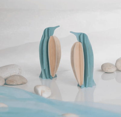 LOVI 3D Penguin 10cm Light Blue &amp; Natural Wood