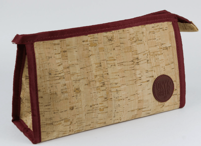 Pencil Pouch Onyx + Green  Cork Wine Red