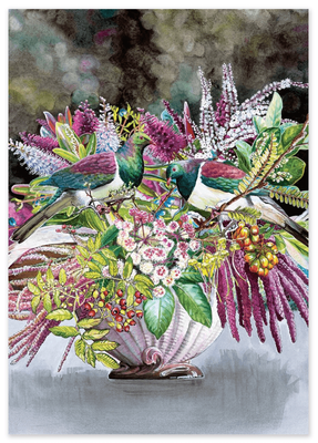 Greeting Card Palm Prints - Kereru And Nikau