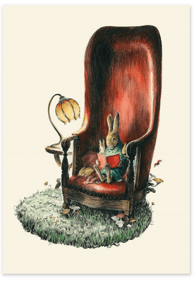 Greeting Card Roger La Borde - Rabbit Bedtime Story Petite Card