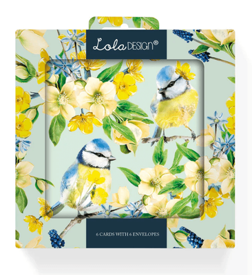 Lola Design Pack of Six Blank Blue Tit Pattern Notecards