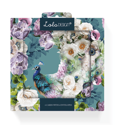 Lola Design Pack of Six Blank Peacock Pattern Notecards