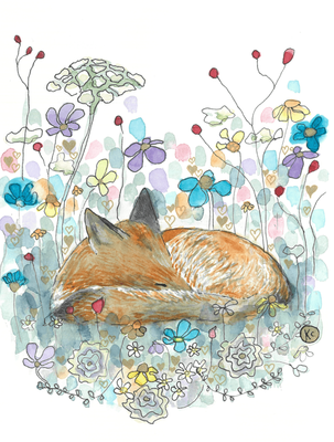 Kathryn Crowley Blank Greeting Card Sleepy Fox