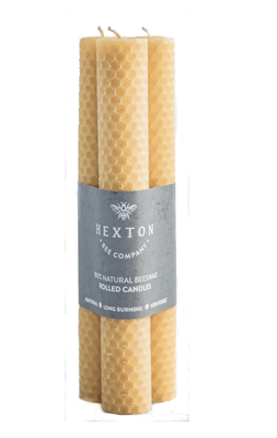 Hexton Rolled Beeswax Taper Candle Set 3: 15x210mm NZ Made