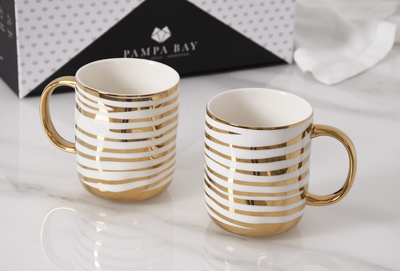 Pampa Bay Set of 2 Striped Mugs &quot;I can&rsquo;t believe it&rsquo;s not metal! it&rsquo;s porcelain&quot;