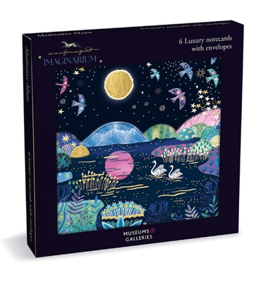Museums &amp; Galleries Meditative Moon 6 Pkt Square Luxury Notecard Wallet With Envelopes