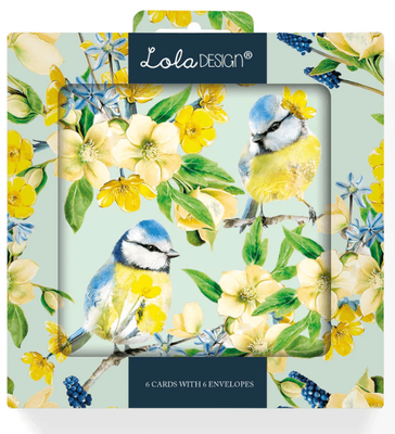 Lola Design Pack of Six Blank Blue Tit Pattern Notecards