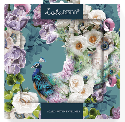 Lola Design Pack of Six Blank Peacock Pattern Notecards