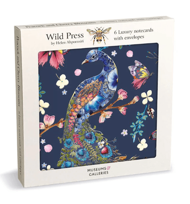 Museums &amp; Galleries Peacock &amp; Cherry Blossom 6 Pkt Square Luxury Notecard Wallet