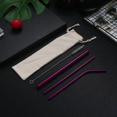 Purple Stainless Steel Straw Set