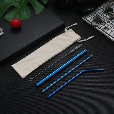 Blue Stainless Steel Straws