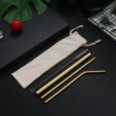 Gold Stainless Steel Straw Set