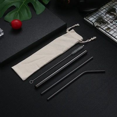 Black Stainless Steel Straw Set