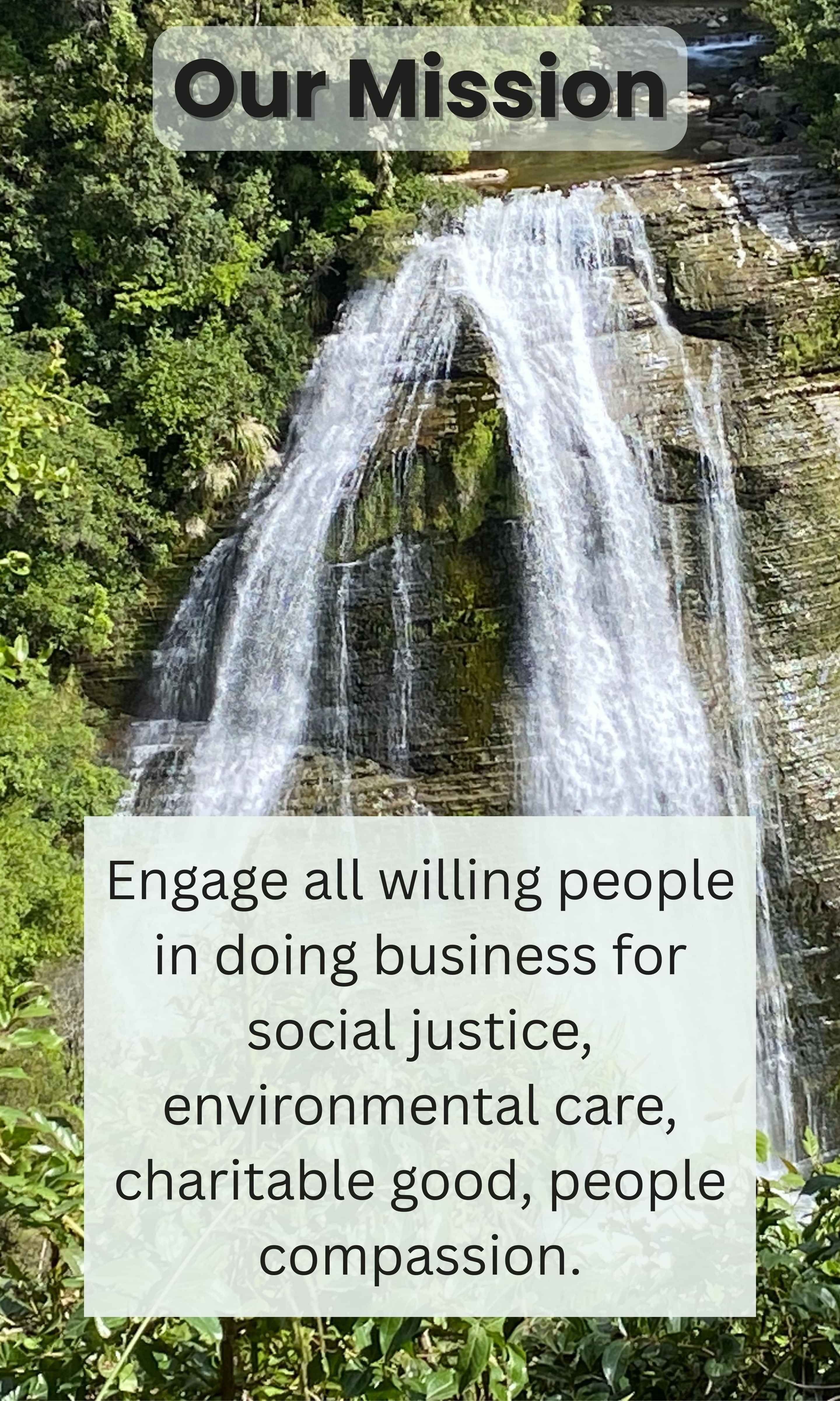 Waterfall surrounded by forest representing sustainability and environmental stewardship