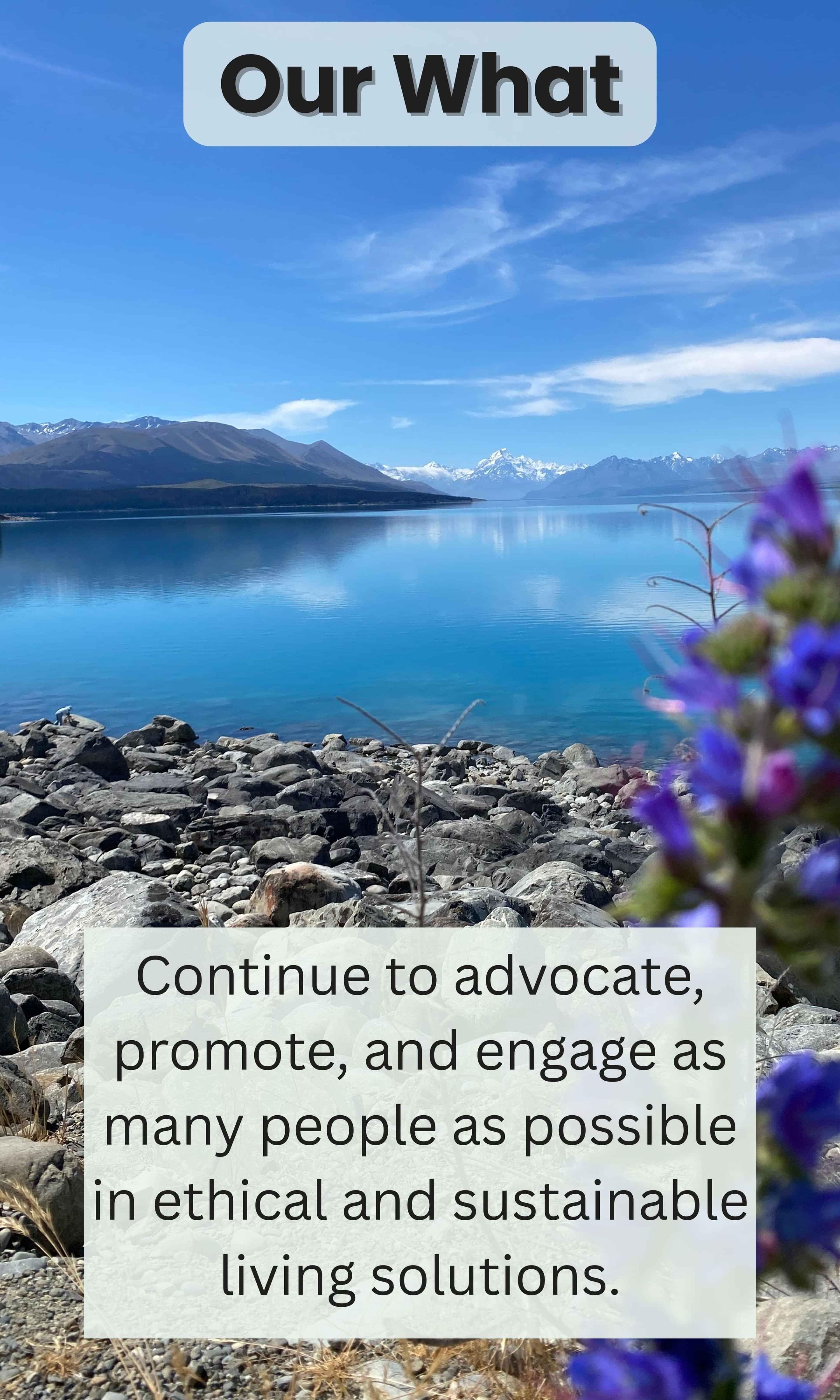 Coastal landscape with mountains and flowers representing environmental and community impact