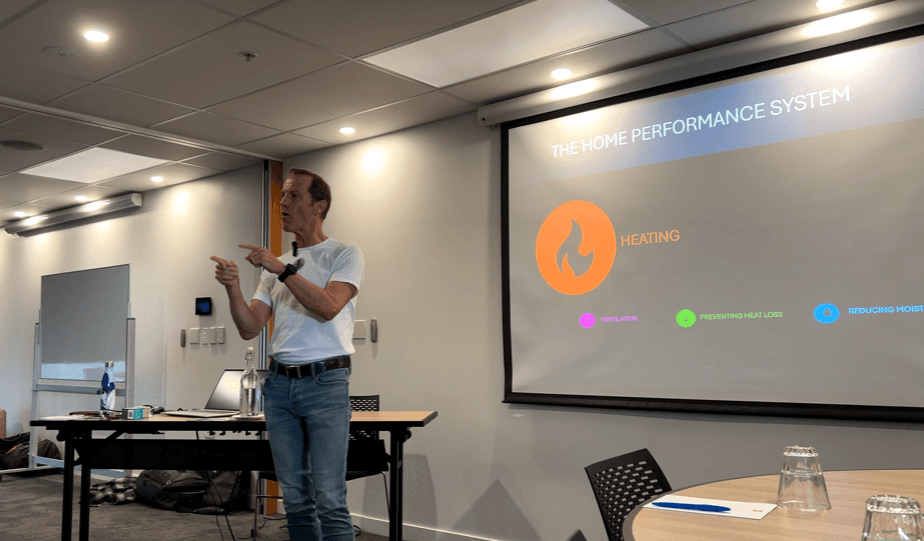 Facilitator presenting wellbeing and social impact concepts during a workshop