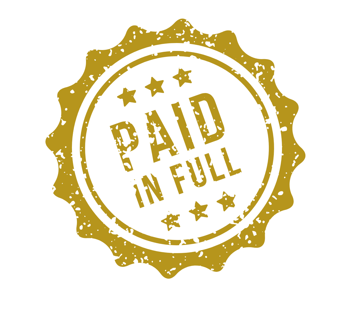Gold Stamp saying ‘Get Paid in Full’. Payment protection for small businesses sick of late payments and cash flow issues.