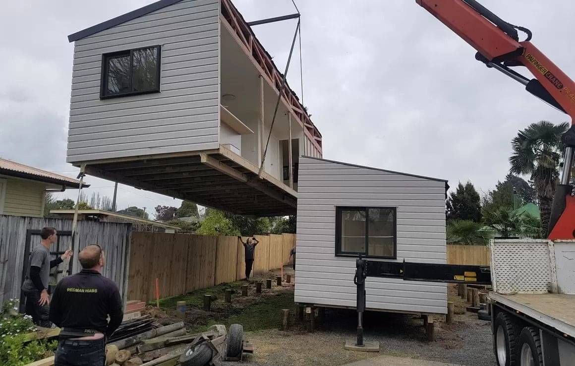 Duplex transportable unit split into two components for easy delivery