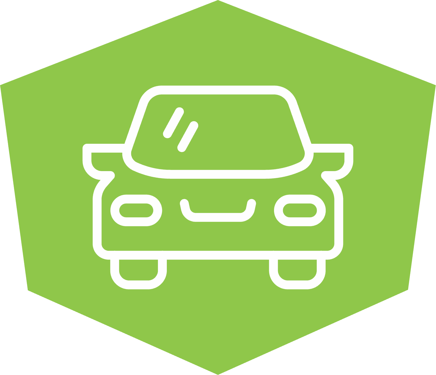 Icon of car in a green hexagon