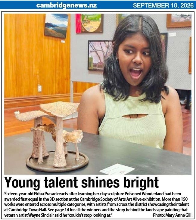 Ektaa Prasad with her winning 3D exhibit at the Cambridge Art Society members Exhibition