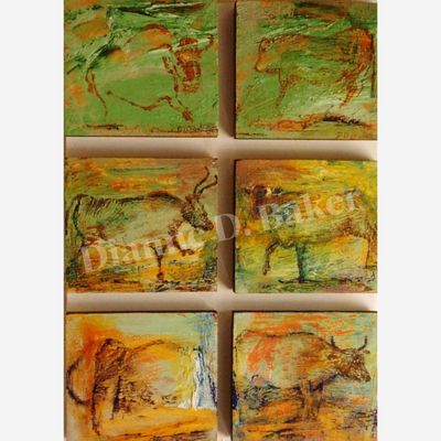 Images Of Then And Now - Oil On 6 Wooden Blocks