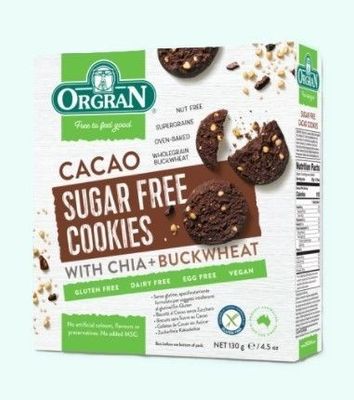 Orgran Sugar Free Cacao Cookies With Chia and Buckwheat 130g