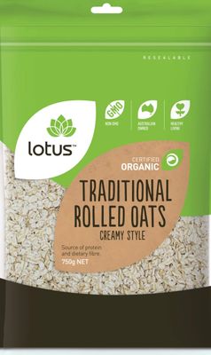 Lotus Organic Traditional Rolled Oats 750g