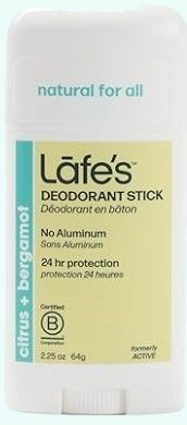 Lafes Organic Aluminium Free Deodorant Stick Citrus and Bergamot 64g