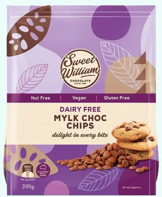 Sweet William Mylk Choc Chips Baking 200gm DF