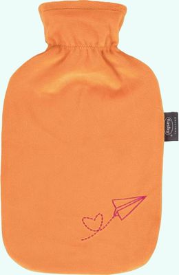Fashy Hot Water Bottle with Plush Cover Emb Heart Orange 2.0 L