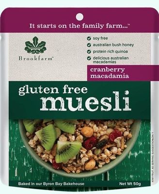 Brookfarm Muesli Macadamia Cranberry Sachet 50gm Gluten Free