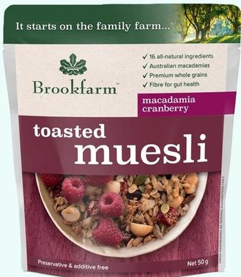 Brookfarm Muesli Toasted Macadamia Cranberry Sachet 50gm