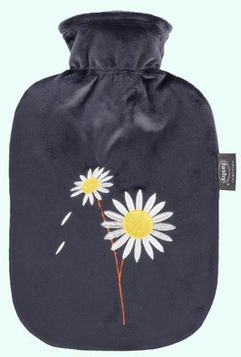 Fashy Hot Water Bottle Plush Cover Charcoal Daisy 2.0 litre