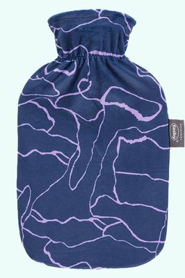 Fashy Hot Water Bottle Plush Cover Printed Blue Pattern 2.0 L