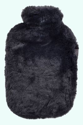 Fashy Hot Water Bottle Faux Fur Cover Black 2.0 litre