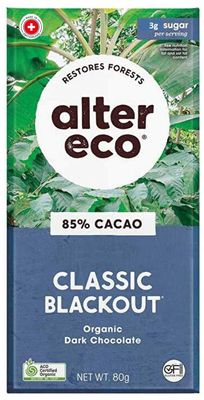 Alter Eco Chocolate Bar Classic Blackout 85% Cacao 80gm