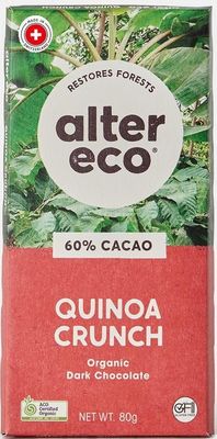 Alter Eco Chocolate Bar Quinoa Crunch 60% Cacao 80gm