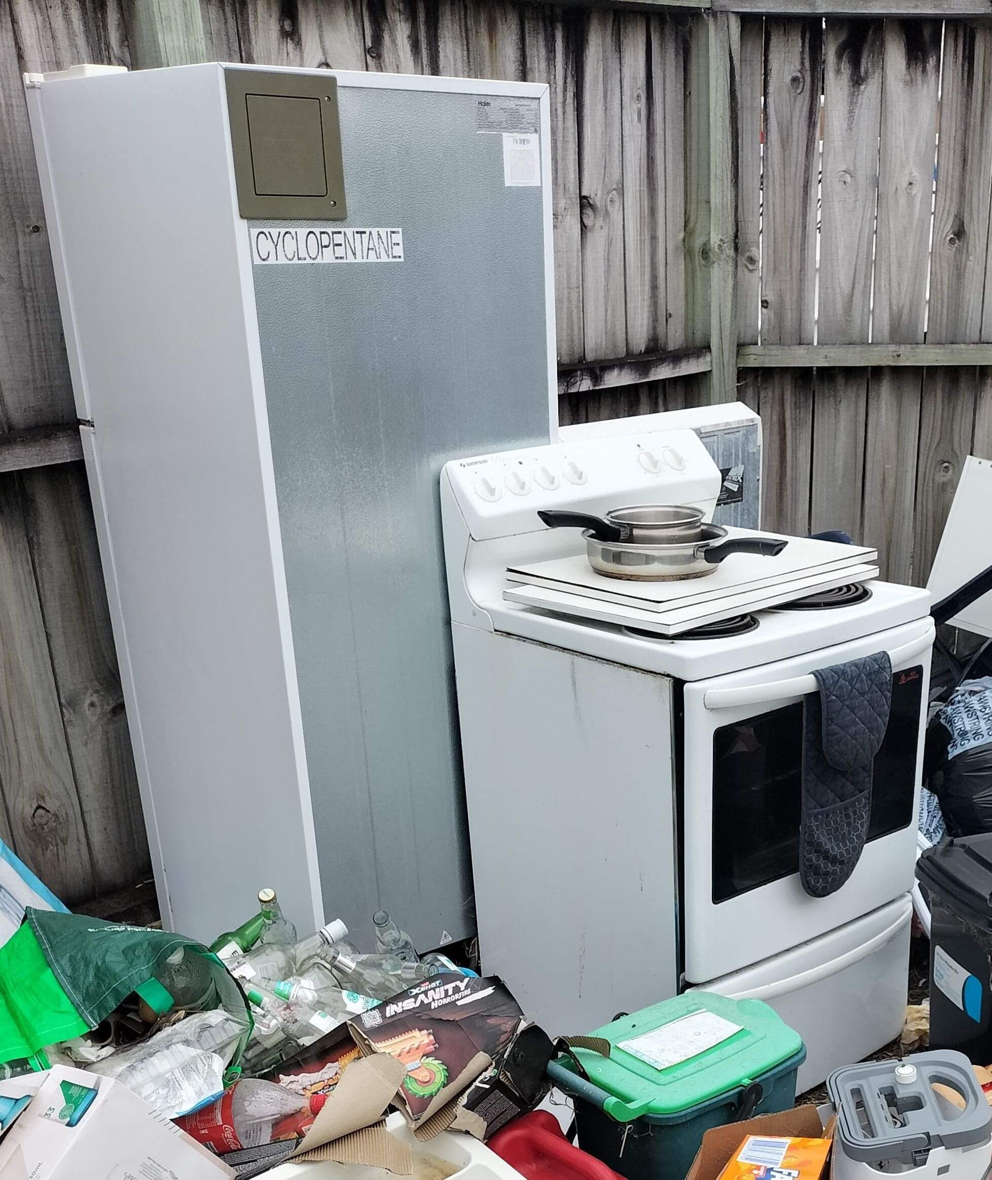 A pile of office rubbish including binders, boxes and general waste