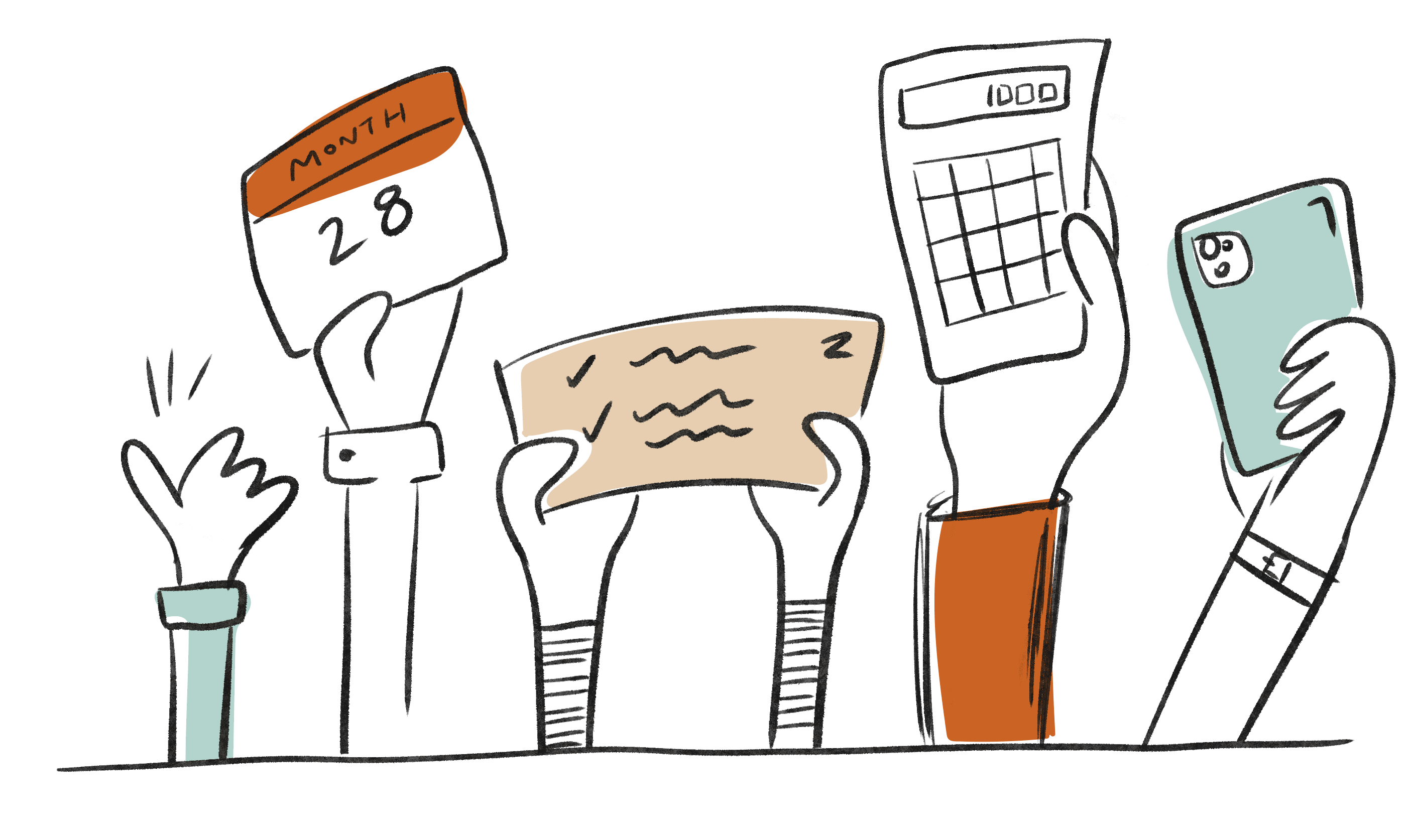 Roberston Bixley Accountants illustrated by hands holding office documents and giving a thumbs up