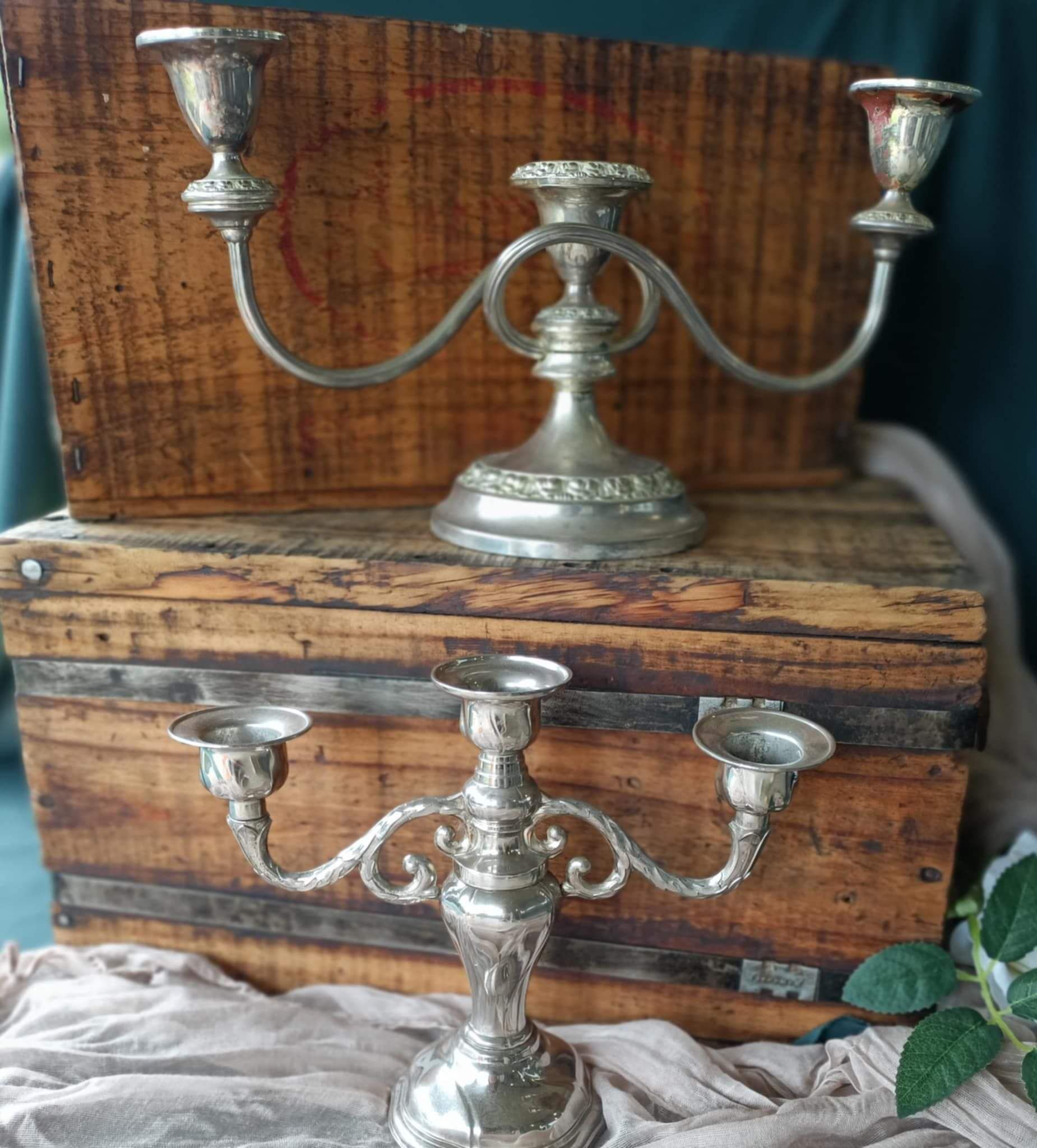 vintage candlestick with woodn box
