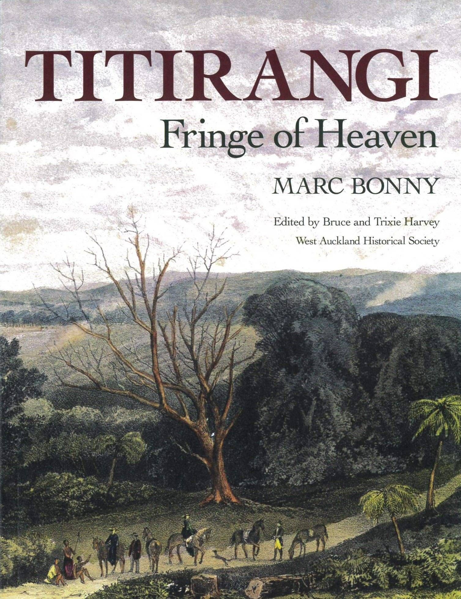 Book cover of a line of people and horses on a path with bush  and hills in the background