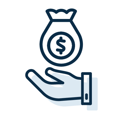 A hand with a money bag icon